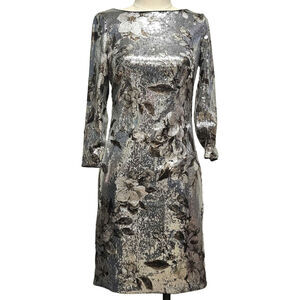 Vince Camuto Silver Sequins Floral Dress Size 2